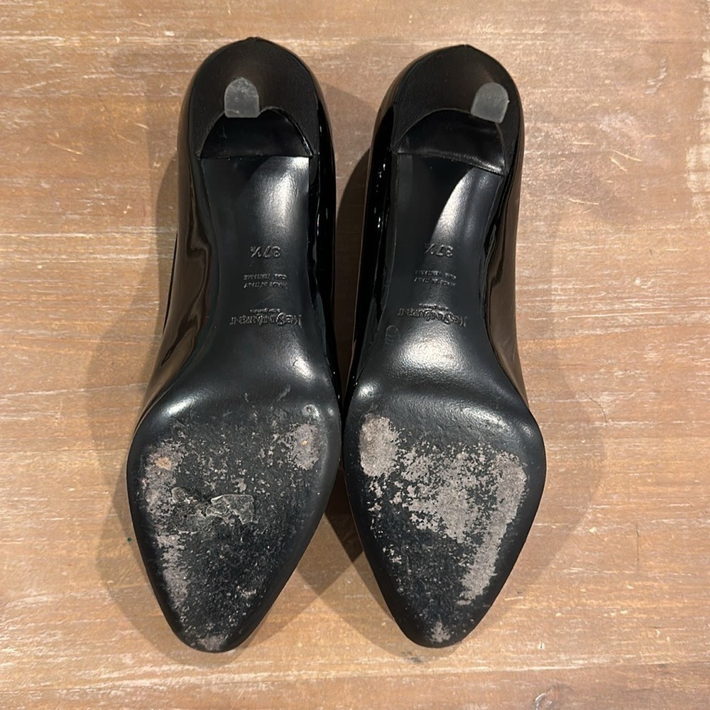 Yves Saint Laurent Black Patent Leather Almond Toe Pumps Grosgrain Trim 37.5 - Picture 8 of 11